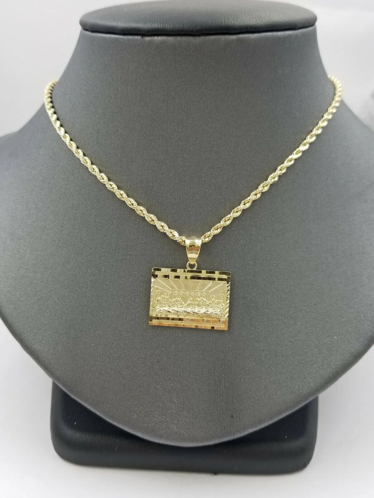10k 2.5mm Rope Gold Last supper Charm Pendant Chain 18" 20" 22" 24" 26"