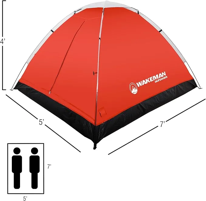 2 Person Camping Tent with Rain Fly and Carrying Bag - Water-Resistant Outdoor Tent for Backpacking, Hiking, or Festivals by Wakeman Outdoors