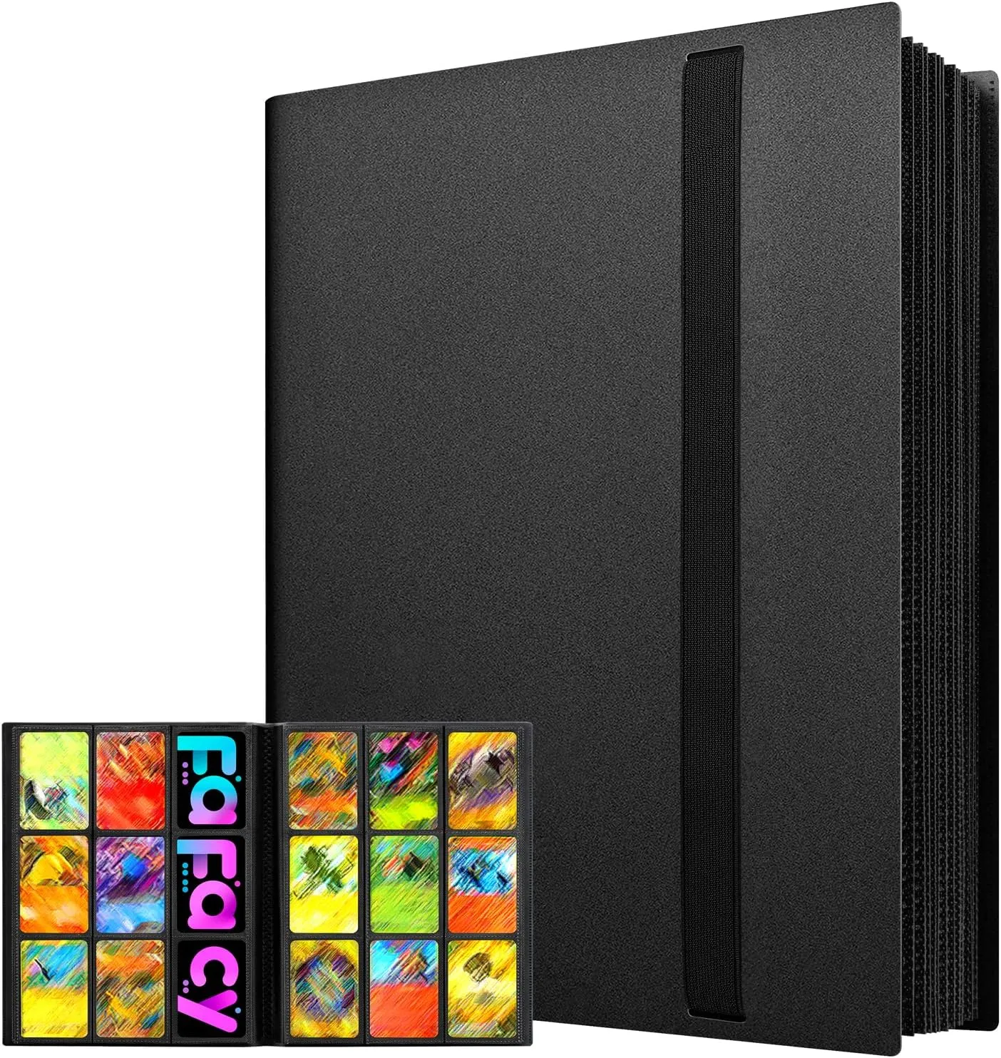 (2025) Trading Card Binder 9 Pocket, Premium Sports Collection Binder Game Cards Book with Sleeves Side Loading, Anti-open Strap Double Sided Waterproof 360 Card Folder