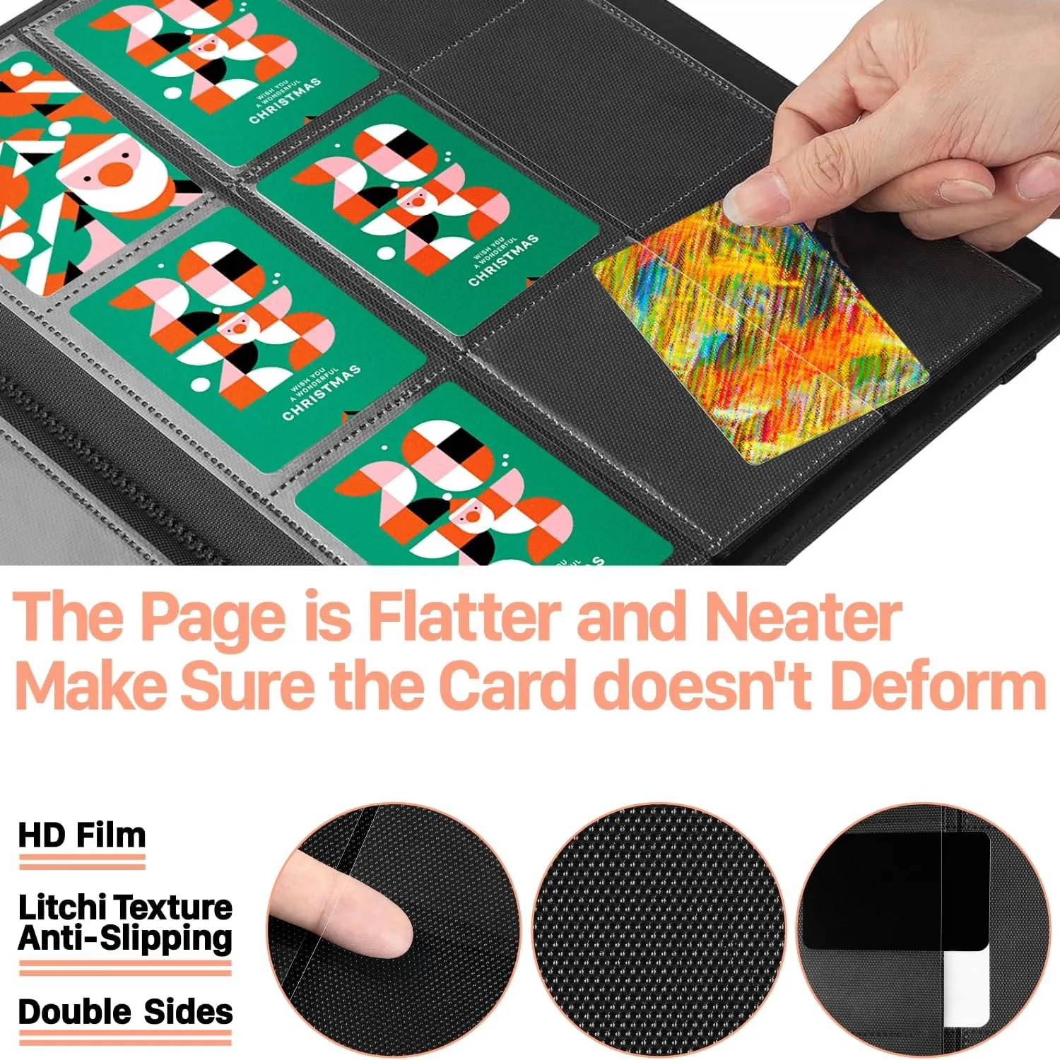 (2025) Trading Card Binder 9 Pocket, Premium Sports Collection Binder Game Cards Book with Sleeves Side Loading, Anti-open Strap Double Sided Waterproof 360 Card Folder