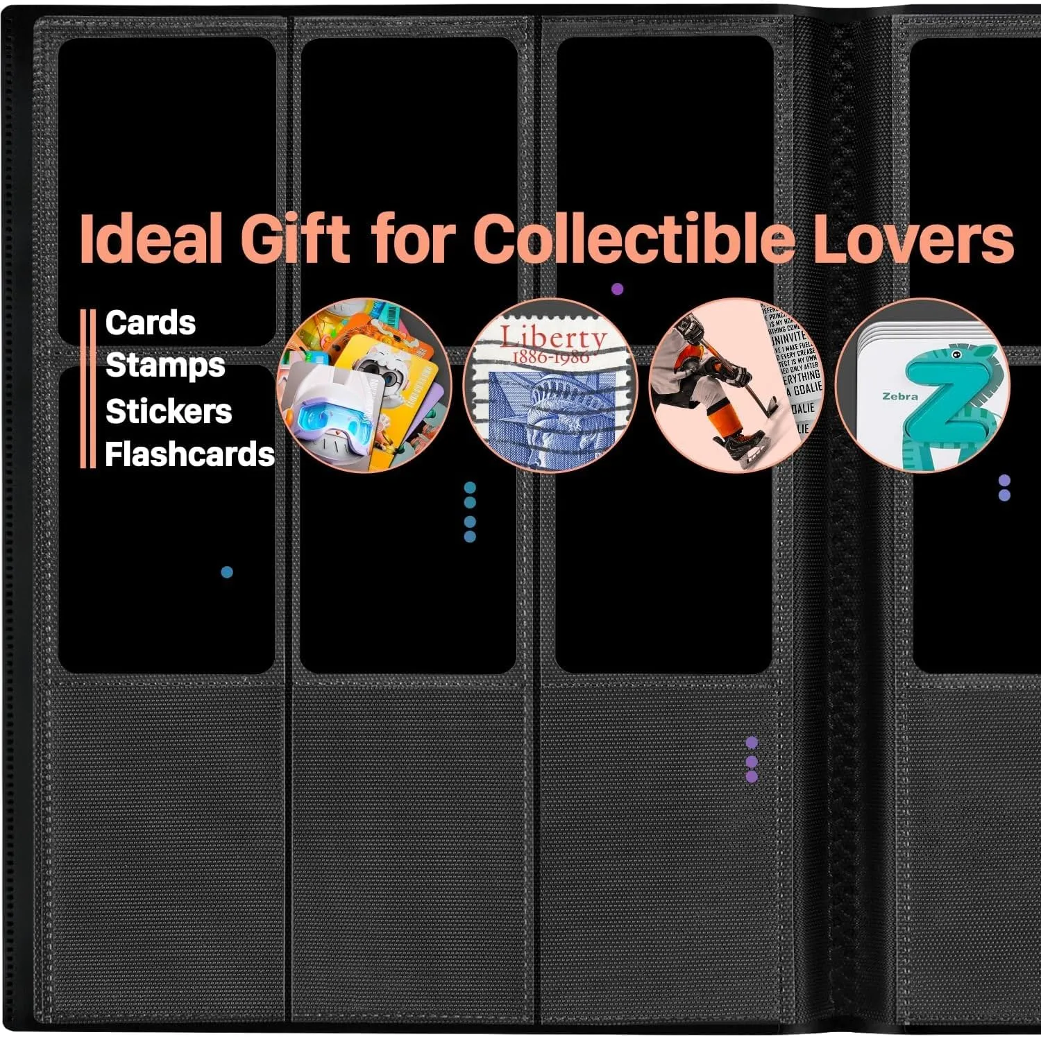 (2025) Trading Card Binder 9 Pocket, Premium Sports Collection Binder Game Cards Book with Sleeves Side Loading, Anti-open Strap Double Sided Waterproof 360 Card Folder