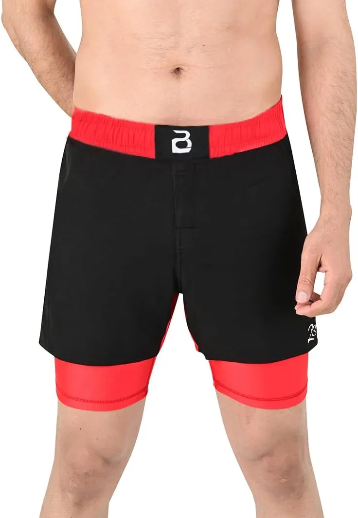 2BOLD MMA Shorts Mens 2 in 1 Jiu-Jitsu Built in Compression Lining Athletic Gym Boxing Muay Thai BJJ No-Gi Grappling Shorts