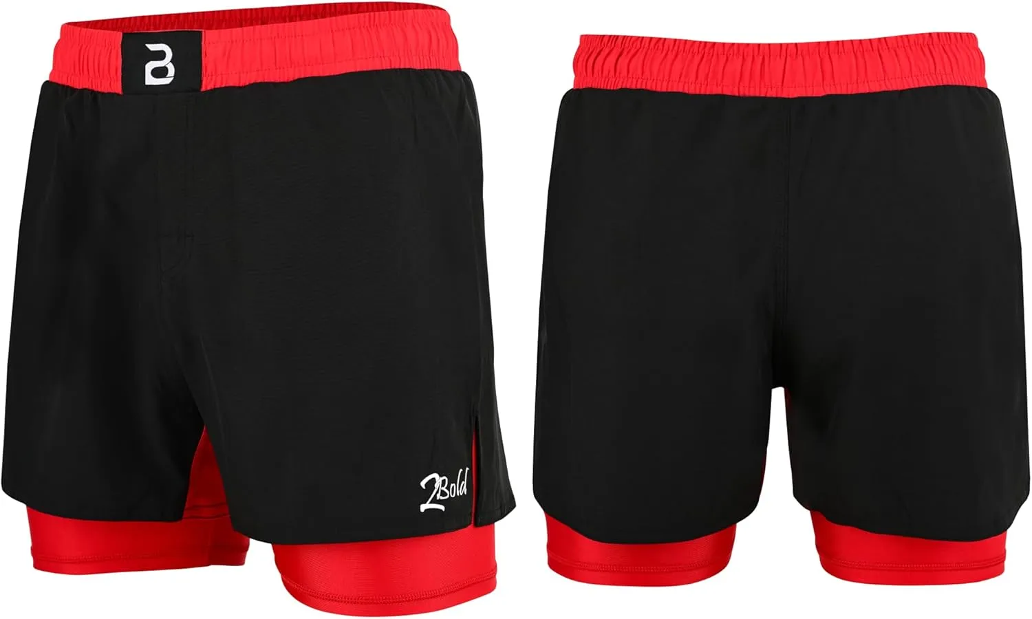 2BOLD MMA Shorts Mens 2 in 1 Jiu-Jitsu Built in Compression Lining Athletic Gym Boxing Muay Thai BJJ No-Gi Grappling Shorts