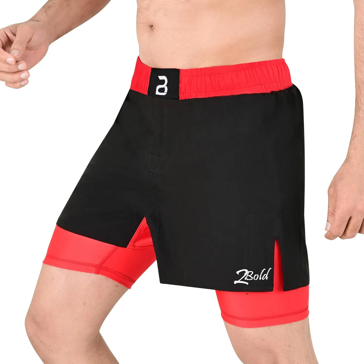 2BOLD MMA Shorts Mens 2 in 1 Jiu-Jitsu Built in Compression Lining Athletic Gym Boxing Muay Thai BJJ No-Gi Grappling Shorts