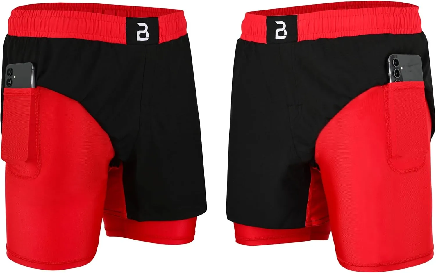 2BOLD MMA Shorts Mens 2 in 1 Jiu-Jitsu Built in Compression Lining Athletic Gym Boxing Muay Thai BJJ No-Gi Grappling Shorts