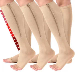 3 Pairs Zippre Compression Socks - Calf Knee High Open Toe Compression Stockings 15-20mmHg for Walking,Running 01 Nude Large-X-Large