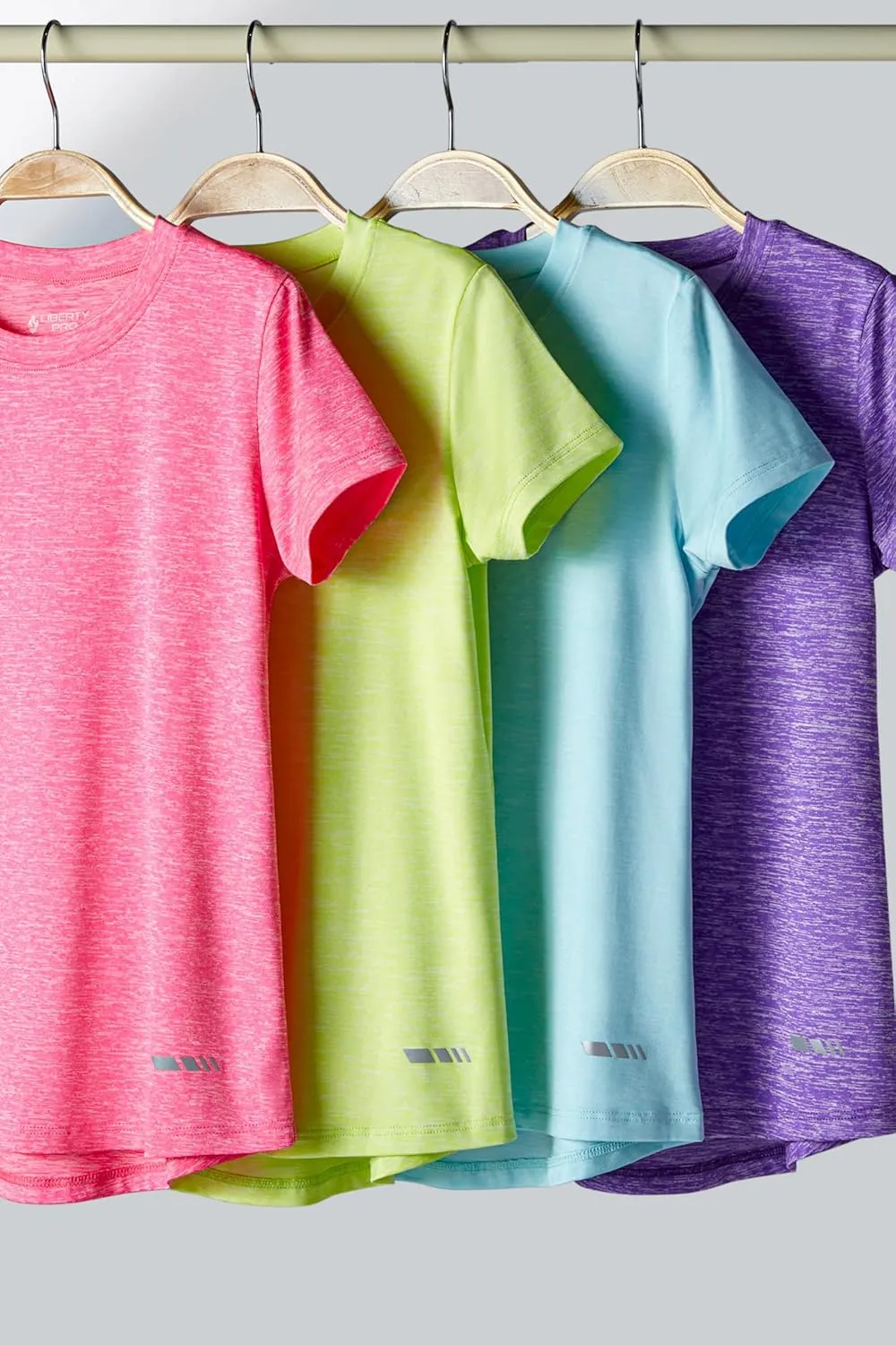 4 Pack: Youth Girls Athletic Shirts, Short Sleeve Dry Fit Apparel Tech Tshirts, Sports Activewear for Kids Teens