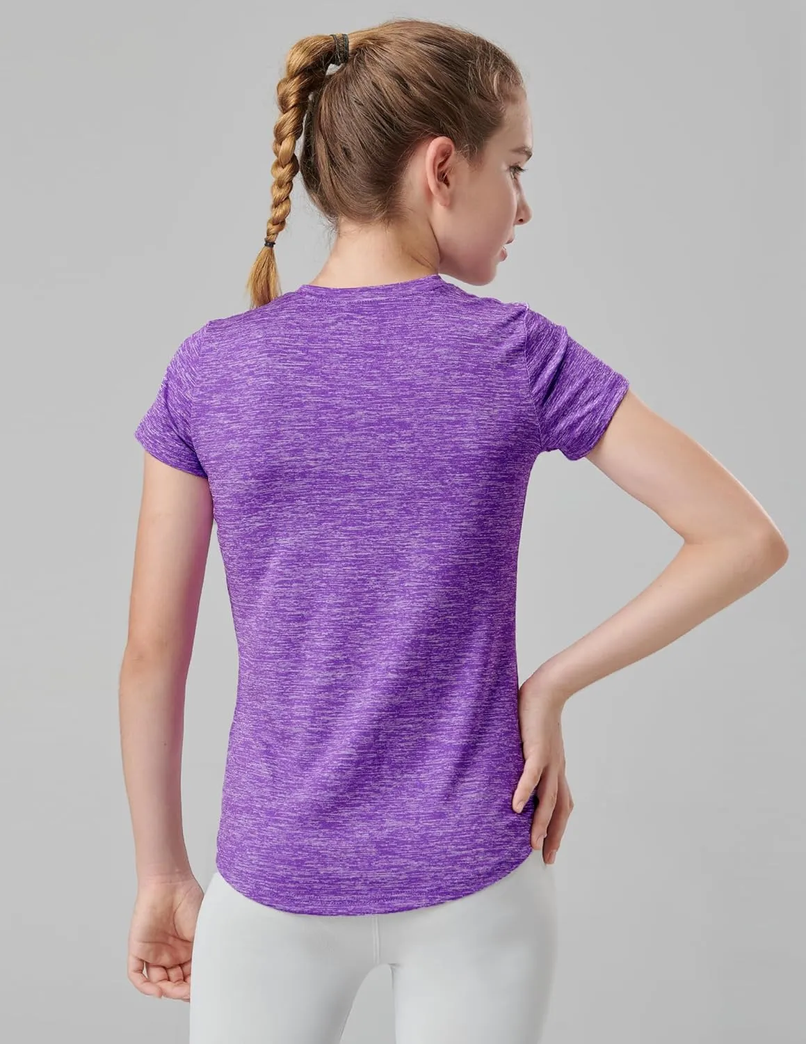 4 Pack: Youth Girls Athletic Shirts, Short Sleeve Dry Fit Apparel Tech Tshirts, Sports Activewear for Kids Teens