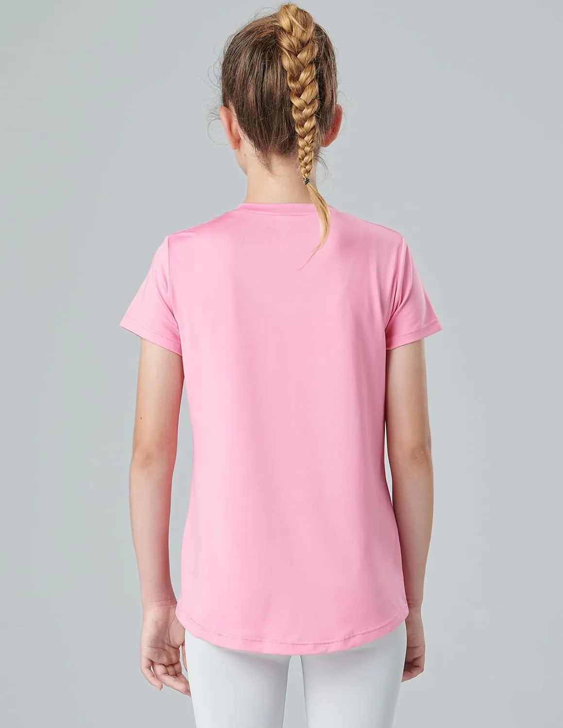 4 Pack: Youth Girls Athletic Shirts, Short Sleeve Dry Fit Apparel Tech Tshirts, Sports Activewear for Kids Teens