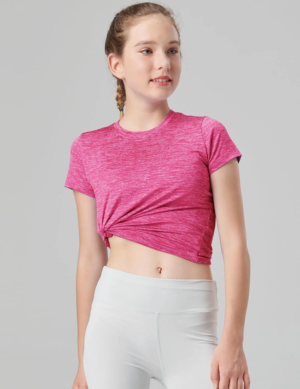 4 Pack: Youth Girls Athletic Shirts, Short Sleeve Dry Fit Apparel Tech Tshirts, Sports Activewear for Kids Teens