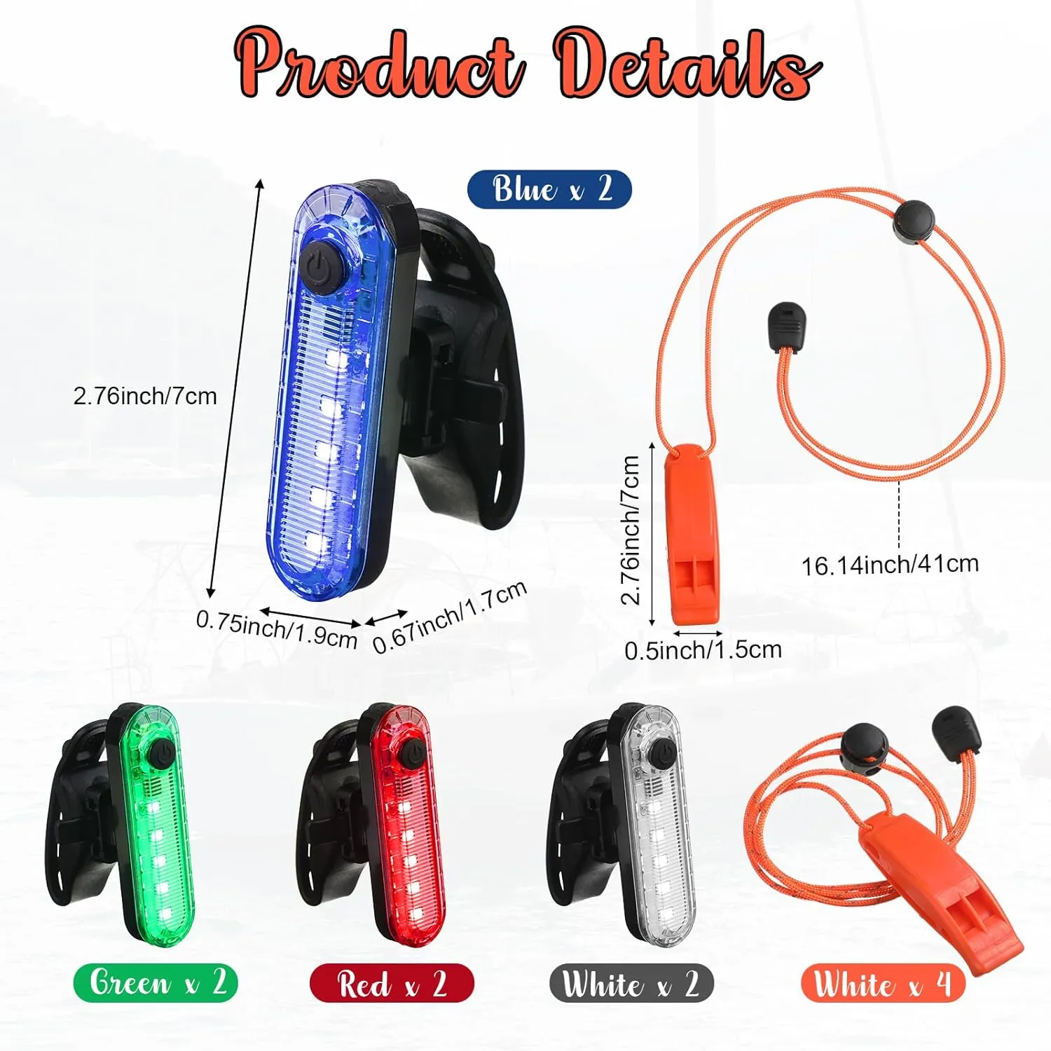 8 Pack Navigation Lights Stern Lights Battery Operated Waterproof Kayak Lights Boat Light for Kayak Accessories Navigation Marine 4 Light Mode Options, 2pcs Safety Whistle Included (Bright)