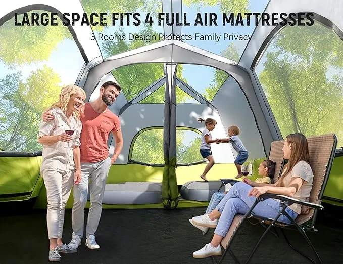 8/10 Person Camping Tent, Pop-Up Family Tent for Instant Easy Setup, Spacious Interior, Includes Rainfly, Room Divider, Carry Bag, Backpacking Tents for Camping, Hiking, Sleepovers