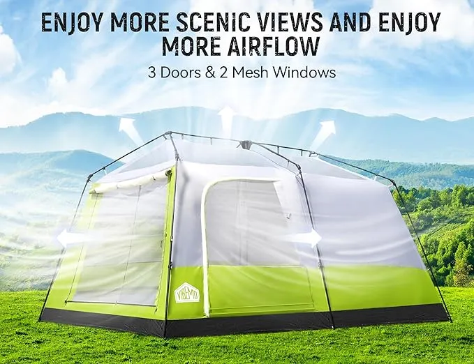 8/10 Person Camping Tent, Pop-Up Family Tent for Instant Easy Setup, Spacious Interior, Includes Rainfly, Room Divider, Carry Bag, Backpacking Tents for Camping, Hiking, Sleepovers