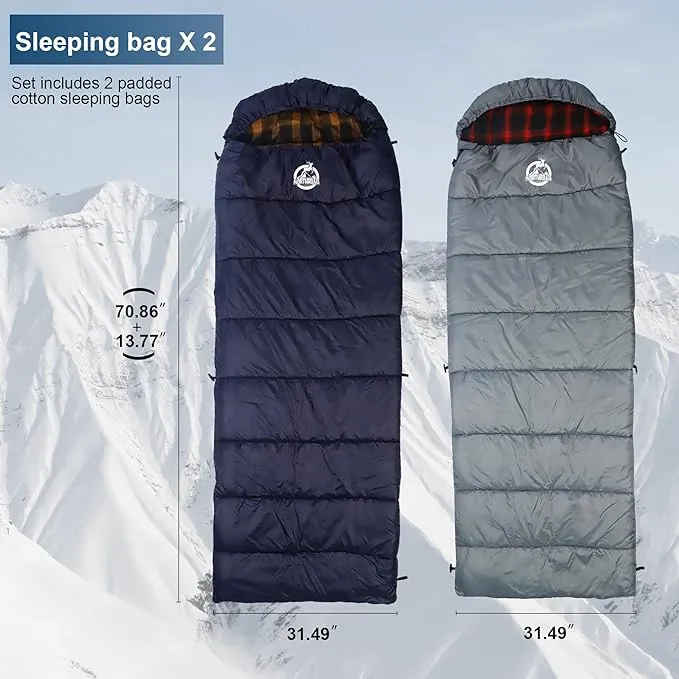 9 Pieces Camping Tent Kit, Including 1x Dome Tent for 2/3 Person, 2X Sleeping Bag, 2X Air Mattress Camping Mat, 2X Single Camping Hammock with 2 Tree Straps, 2X Lightweight Blanket