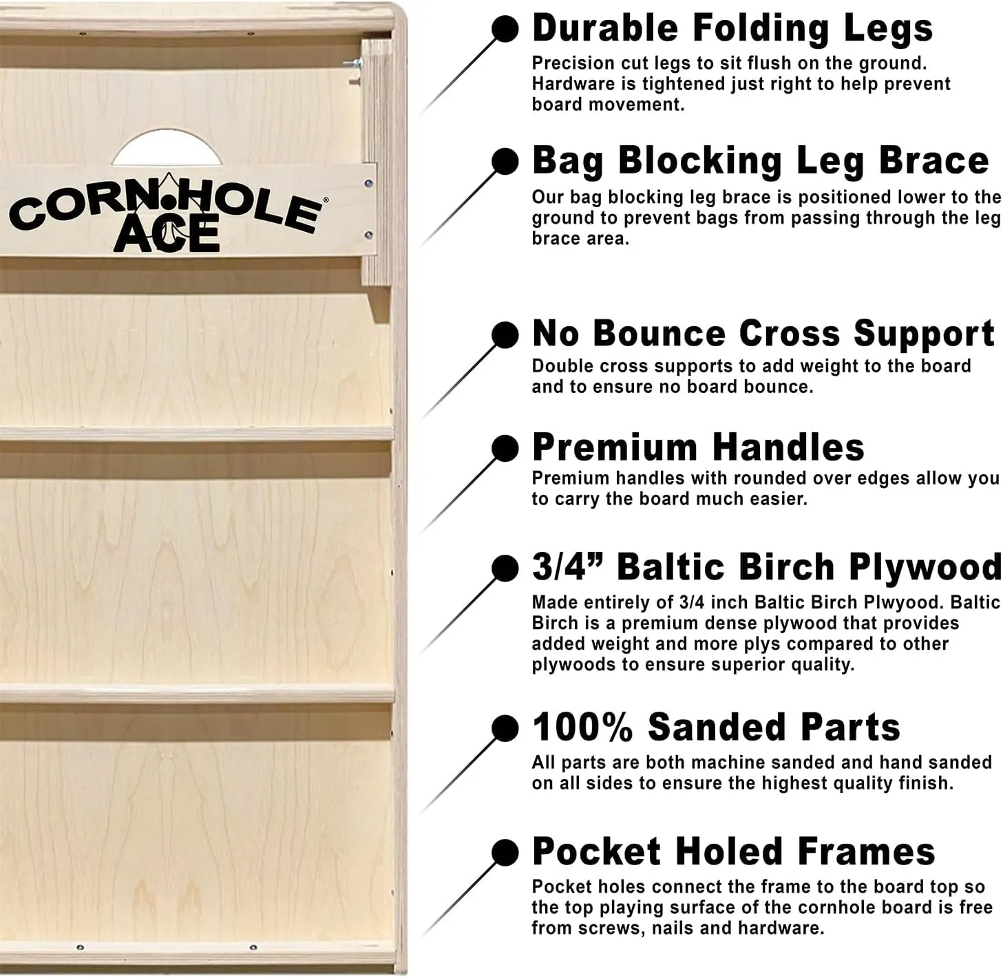 ACE PRO Professional Cornhole Boards | No Bounce | Triple Wide Legs, 3/4 inch Baltic Birch Plywood, Handles, Regulation Size, Tournament Style, Official Brand, Made in USA
