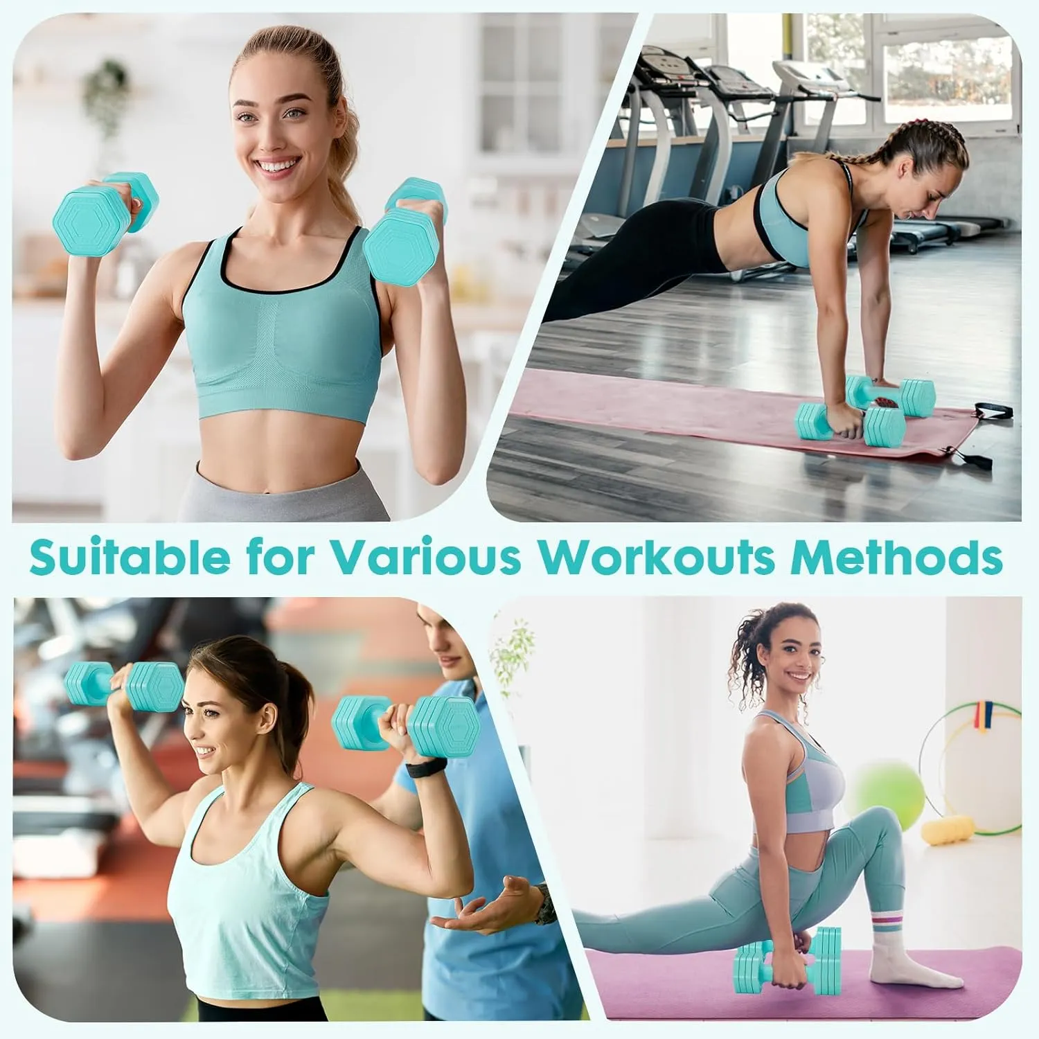 Adjustable Dumbbell Set, 4 in 1 Free Weights Dumbbells Set for Women, Weights for Women at Home, 2lb 3lb 4lb 5lb with TPU Soft Rubber Handle for Home Gym Exercise Training