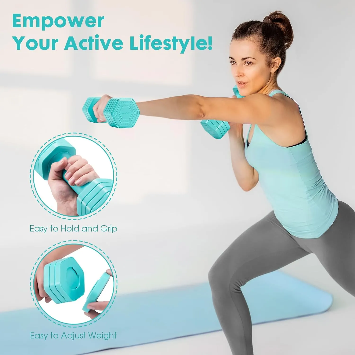 Adjustable Dumbbell Set, 4 in 1 Free Weights Dumbbells Set for Women, Weights for Women at Home, 2lb 3lb 4lb 5lb with TPU Soft Rubber Handle for Home Gym Exercise Training