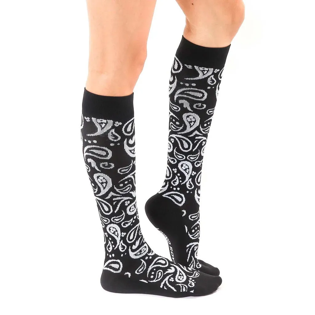 Black Bandana Compression Socks with 15-20 mmHg
