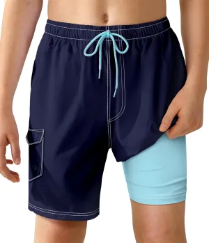 Boys Swim Trunks with Compression Liner Quick Dry Swim Shorts Summer Beach Shorts