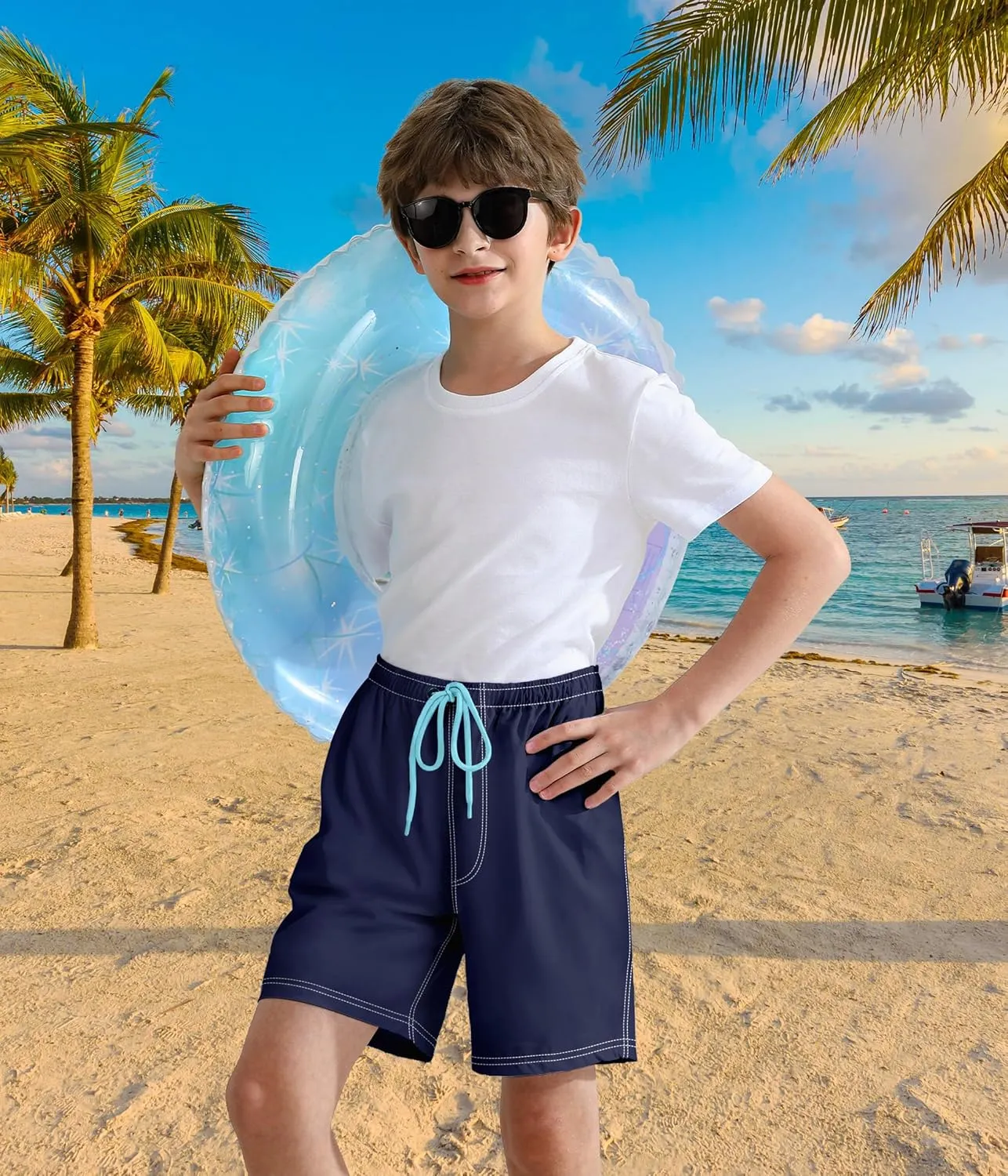 Boys Swim Trunks with Compression Liner Quick Dry Swim Shorts Summer Beach Shorts