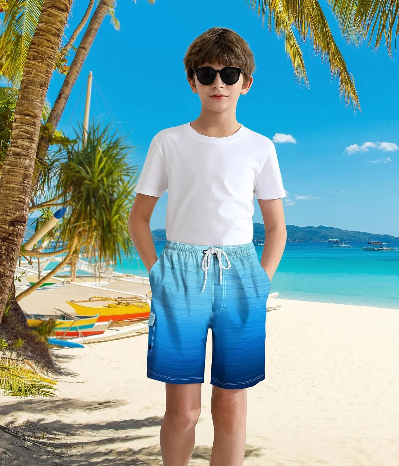 Boys Swim Trunks with Compression Liner Quick Dry Swim Shorts Summer Beach Shorts