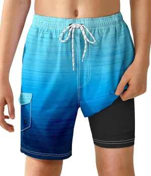 Boys Swim Trunks with Compression Liner Quick Dry Swim Shorts Summer Beach Shorts