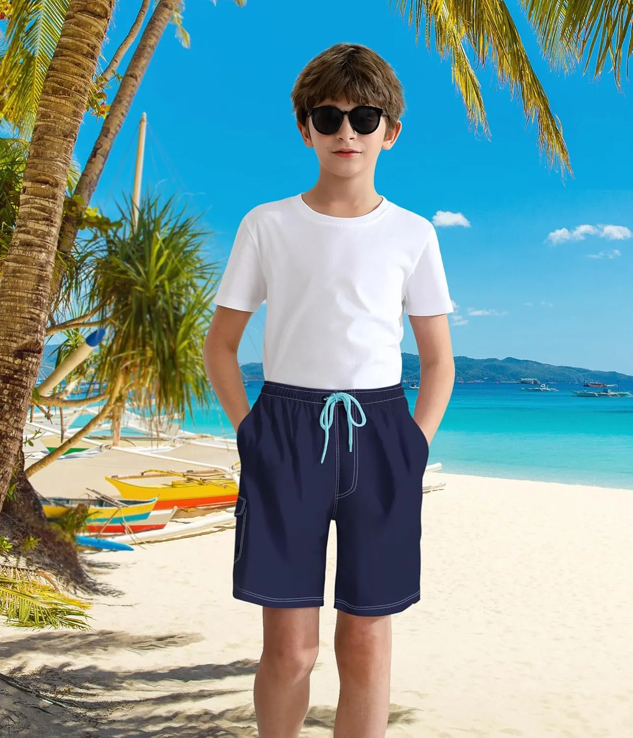 Boys Swim Trunks with Compression Liner Quick Dry Swim Shorts Summer Beach Shorts