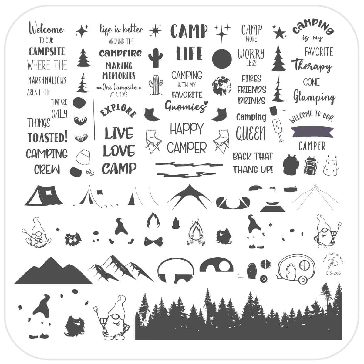 Camping with my Gnomies (CjS-265) Steel Nail Art Stamping Plate