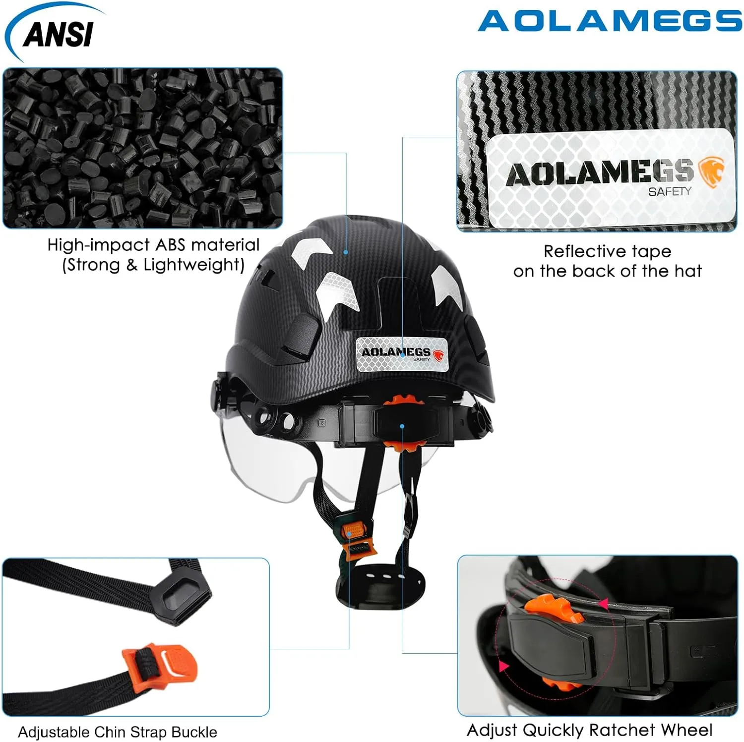 Carbon Fiber Pattern Hard Hats - Construction OSHA Approved Hard Hat,ANSI Z89.1 Type 1 Class C Adjustble Vented Safety Helmet for Men Women,6-Pt Suspension Low Profile Hard Hat with Chin Strap Cascos