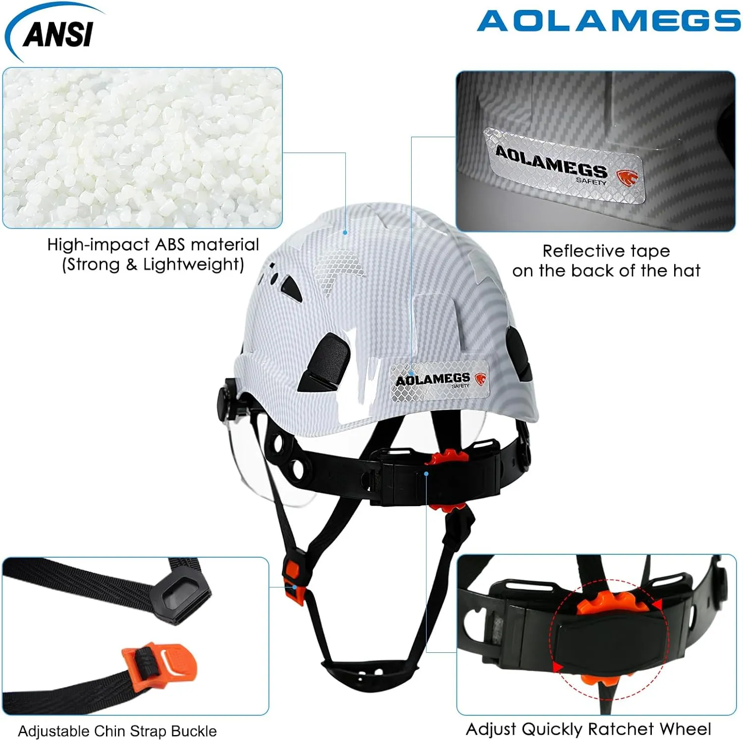 Carbon Fiber Pattern Hard Hats - Construction OSHA Approved Hard Hat,ANSI Z89.1 Type 1 Class C Adjustble Vented Safety Helmet for Men Women,6-Pt Suspension Low Profile Hard Hat with Chin Strap Cascos