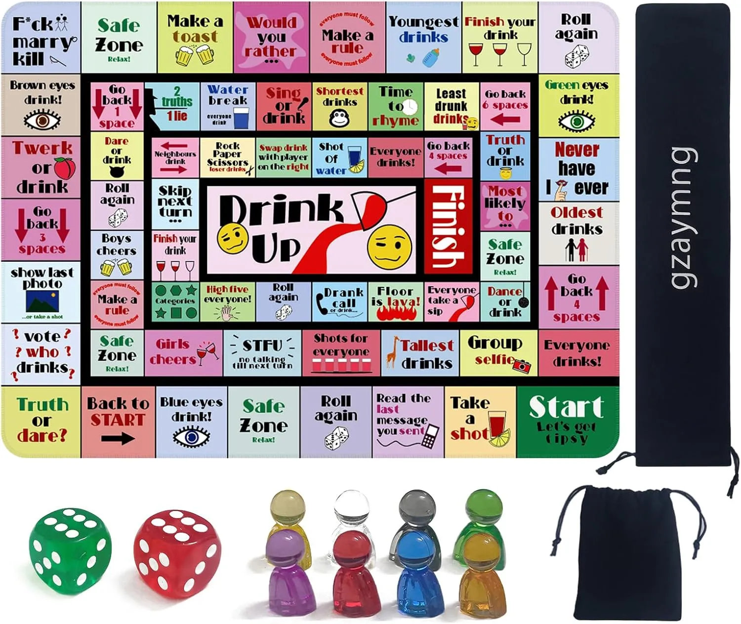 Drinking Board Games for Adults, Funny Party Interactive Drinking Games for Game Night, Birthday, Family Play or Any Occasion, Age 21 , 2-8 Players (Multicolor)