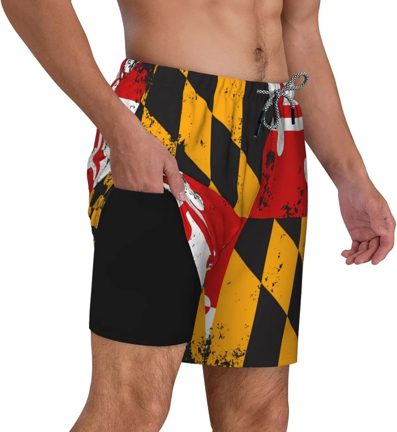 feelacle Mens Swim Trunks 9 Inch Inseam Board Shorts Beach Swimwear Bathing Suit with Compression Liner and Pockets