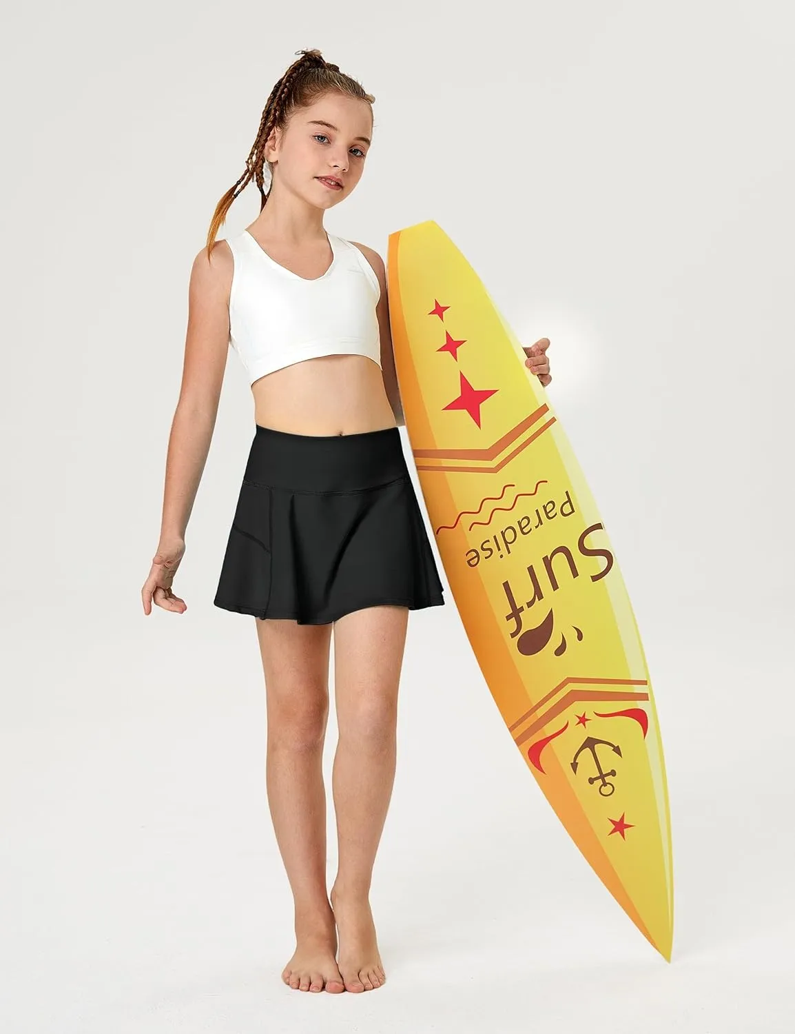 FitsT4 Sports Girls Swim Skirts with Pocket UPF 50  Swimming Bottom Kids Bathing Skort for Surfing Beach Volleyball
