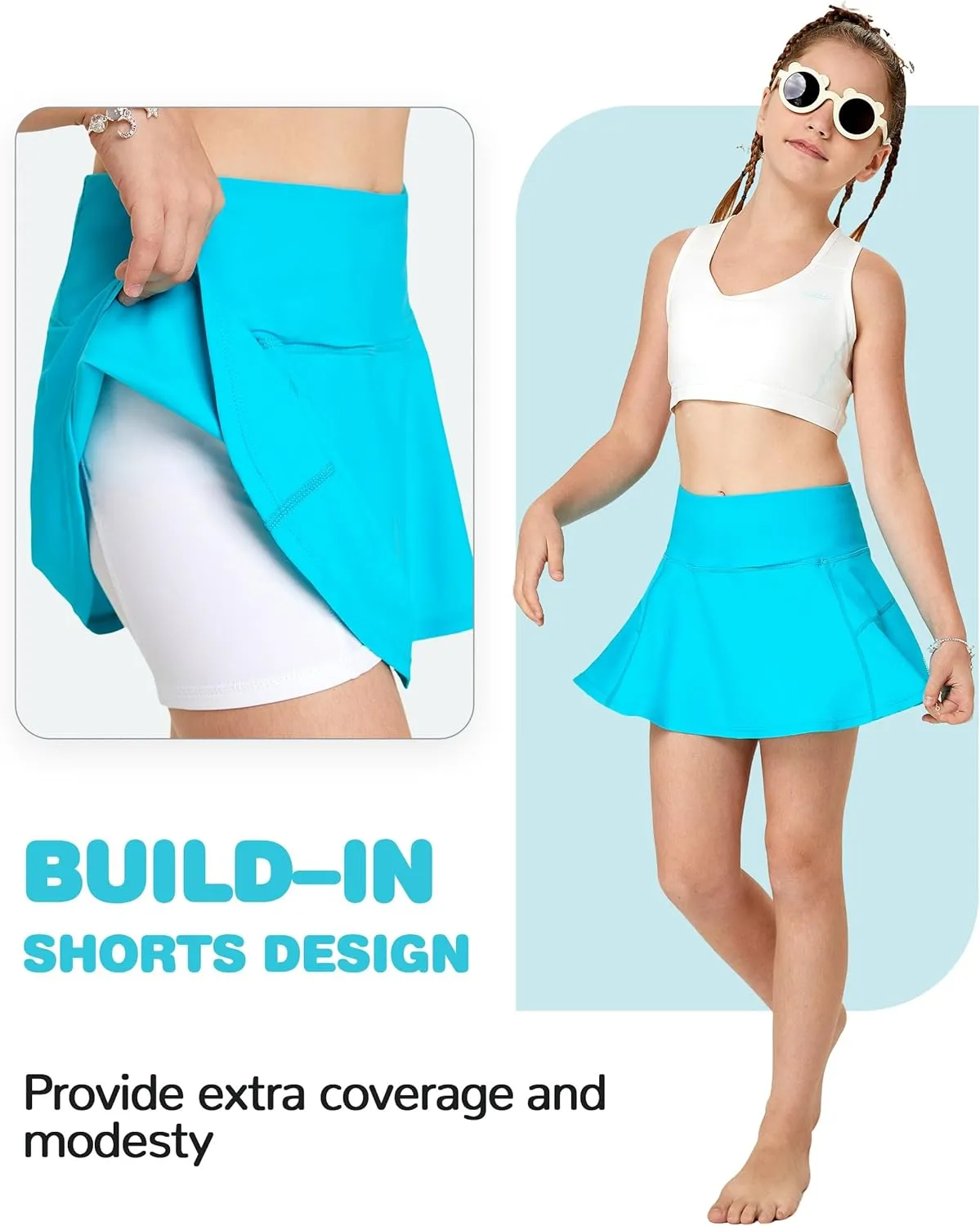 FitsT4 Sports Girls Swim Skirts with Pocket UPF 50  Swimming Bottom Kids Bathing Skort for Surfing Beach Volleyball
