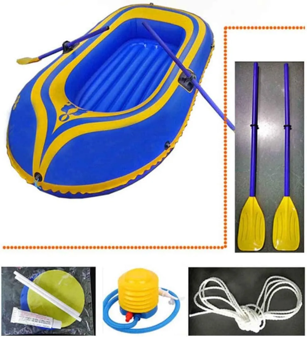Inflatable Boat, Dinghy Rowing Inflatable Canoe, 2 Person Kayak with Inflatable Foot Pump for Water Sports, Pool Fishing,Blue