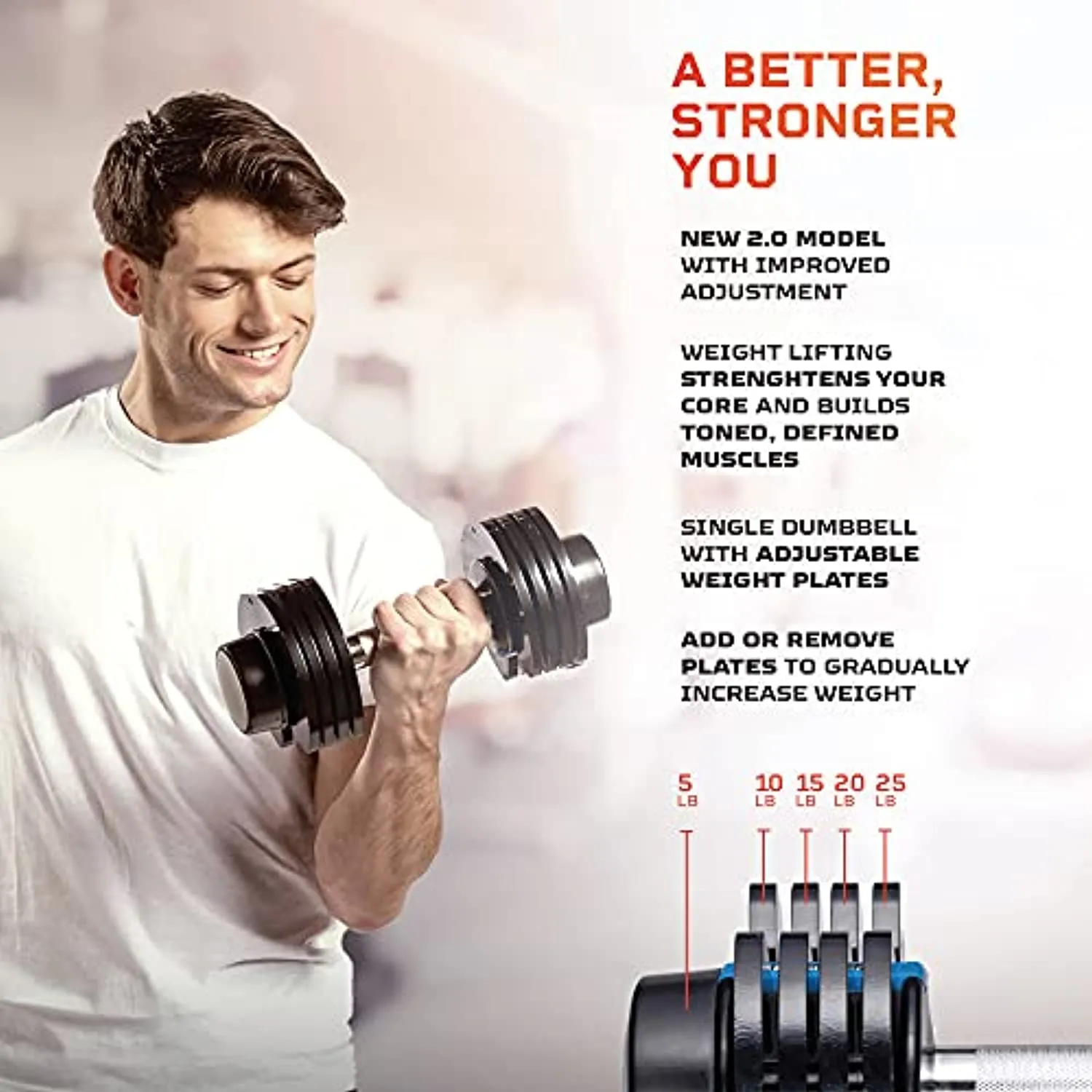 Lifepro Adjustable Dumbbell - 5-in-1, 25lb dumbell Adjustable Free Weights Plates and Rack - Hand Weights for Women and Men - Adjustable Weights, 5lb, 10lb, 15lb, 20lb, 25lb