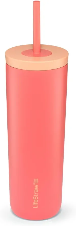 LifeStraw Go Series Tumbler  Double Wall Insulated Stainless Steel Water Filter, Apricot, Designed for Everyday Use, Removes Bacteria, Parasites, Microplastics, and Improves Taste