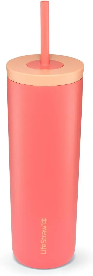 LifeStraw Go Series Tumbler  Double Wall Insulated Stainless Steel Water Filter, Apricot, Designed for Everyday Use, Removes Bacteria, Parasites, Microplastics, and Improves Taste