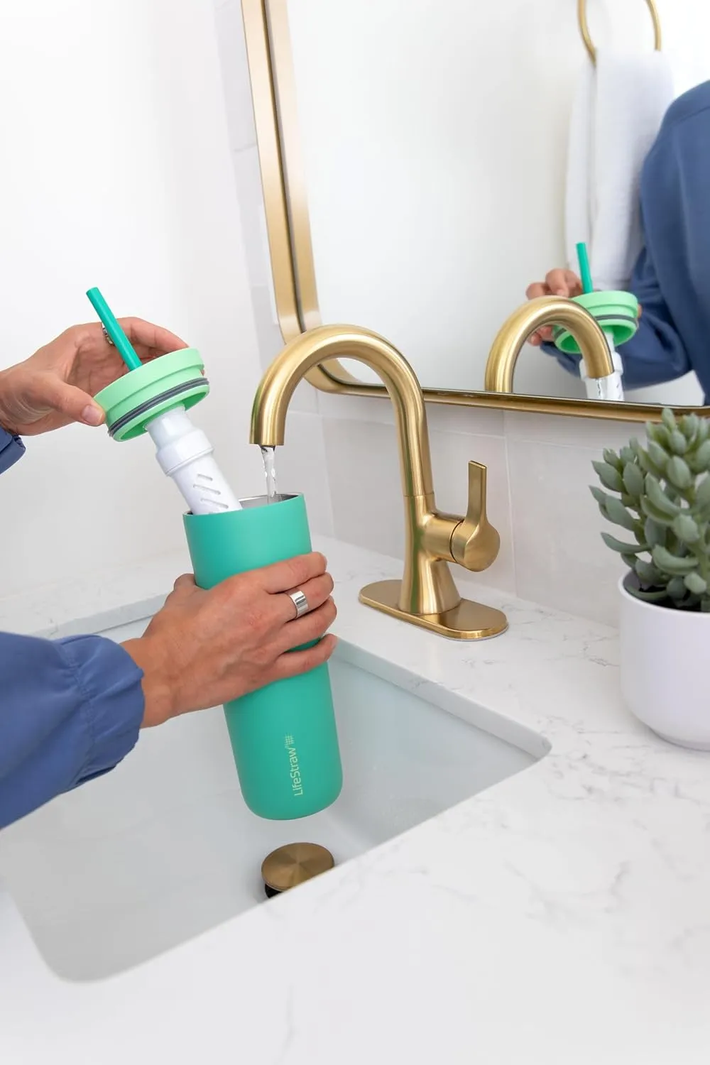 LifeStraw Go Series Tumbler  Double Wall Insulated Stainless Steel Water Filter, Icelandic Blue, Designed for Everyday Use, Removes Bacteria, Parasites, Microplastics, and Improves Taste