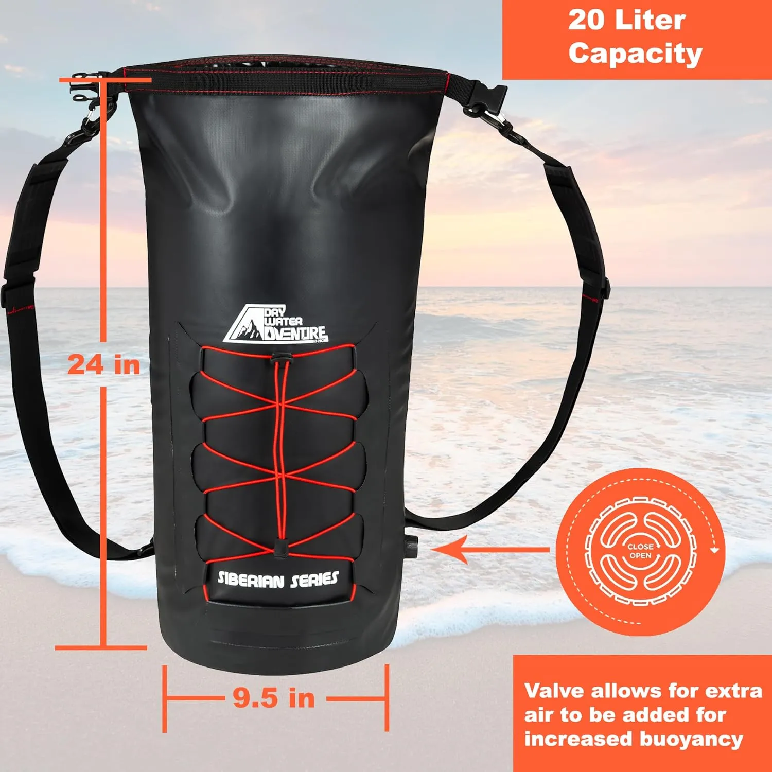 Marine Grade Waterproof Backpack Insulated Cooler Bag - Camping, Diving, Kayaking, Boating, Beach, Travel, Picnic, Food and Beverage, Siberian Series (20 Liter/5.3 Gallon)