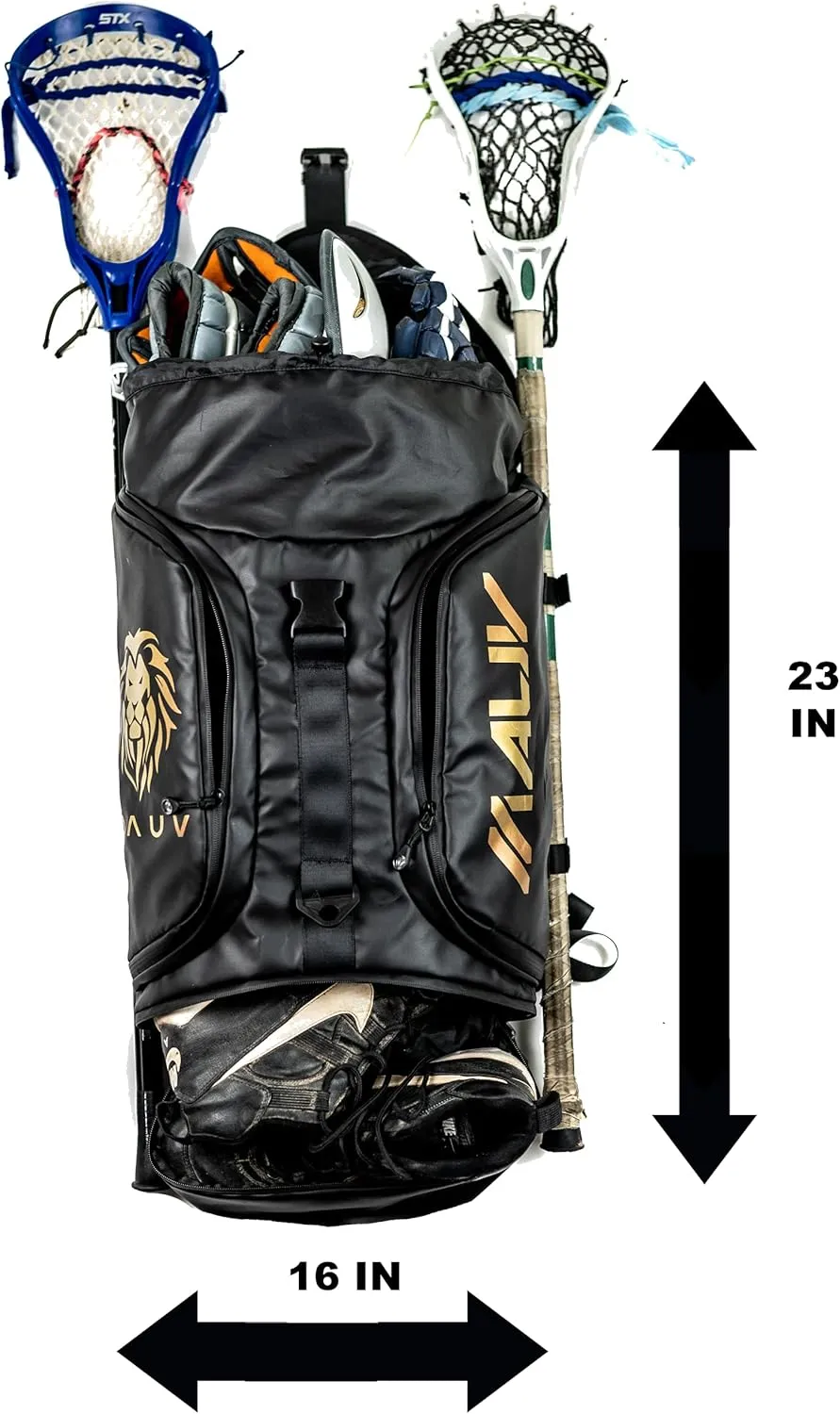 MAUV Premium Lacrosse Bag - Lacrosse Backpack - Holds Most Lacrosse or Field Hockey Equipment with Two Stick Holders and Separate Cleats Compartment - Black - Navy - Army Green - Arctic White