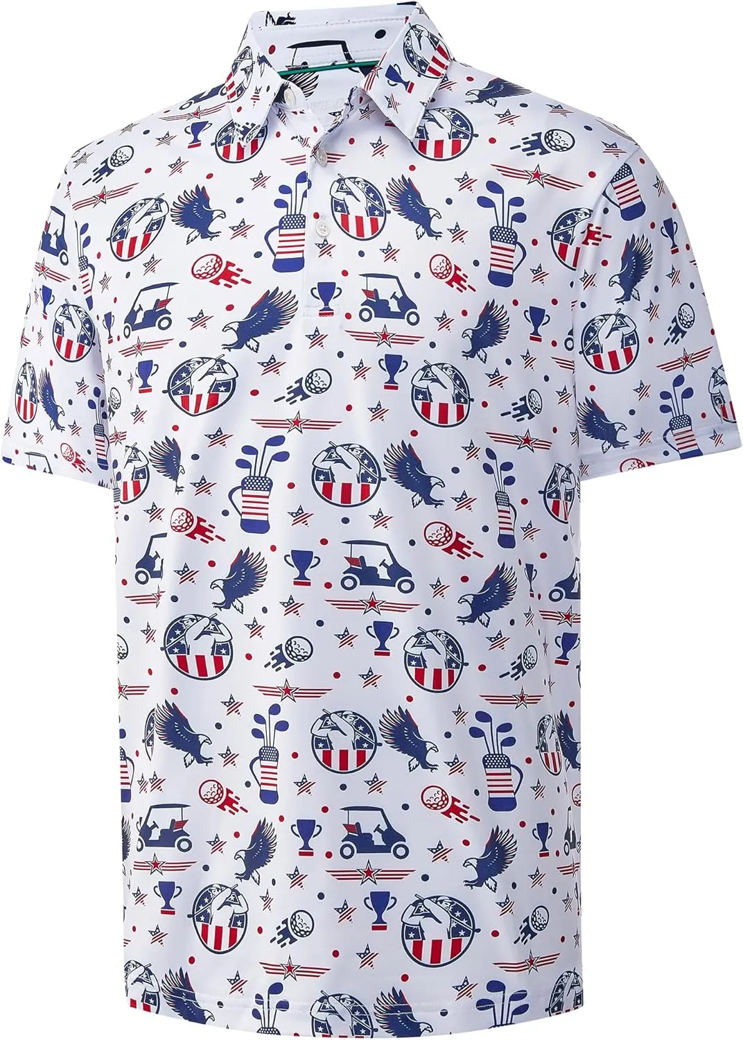 Mens Golf Shirt Moisture Wicking Dry Fit Print Performance Short Sleeve Polo Shirts for Men