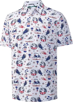 Mens Golf Shirt Moisture Wicking Dry Fit Print Performance Short Sleeve Polo Shirts for Men