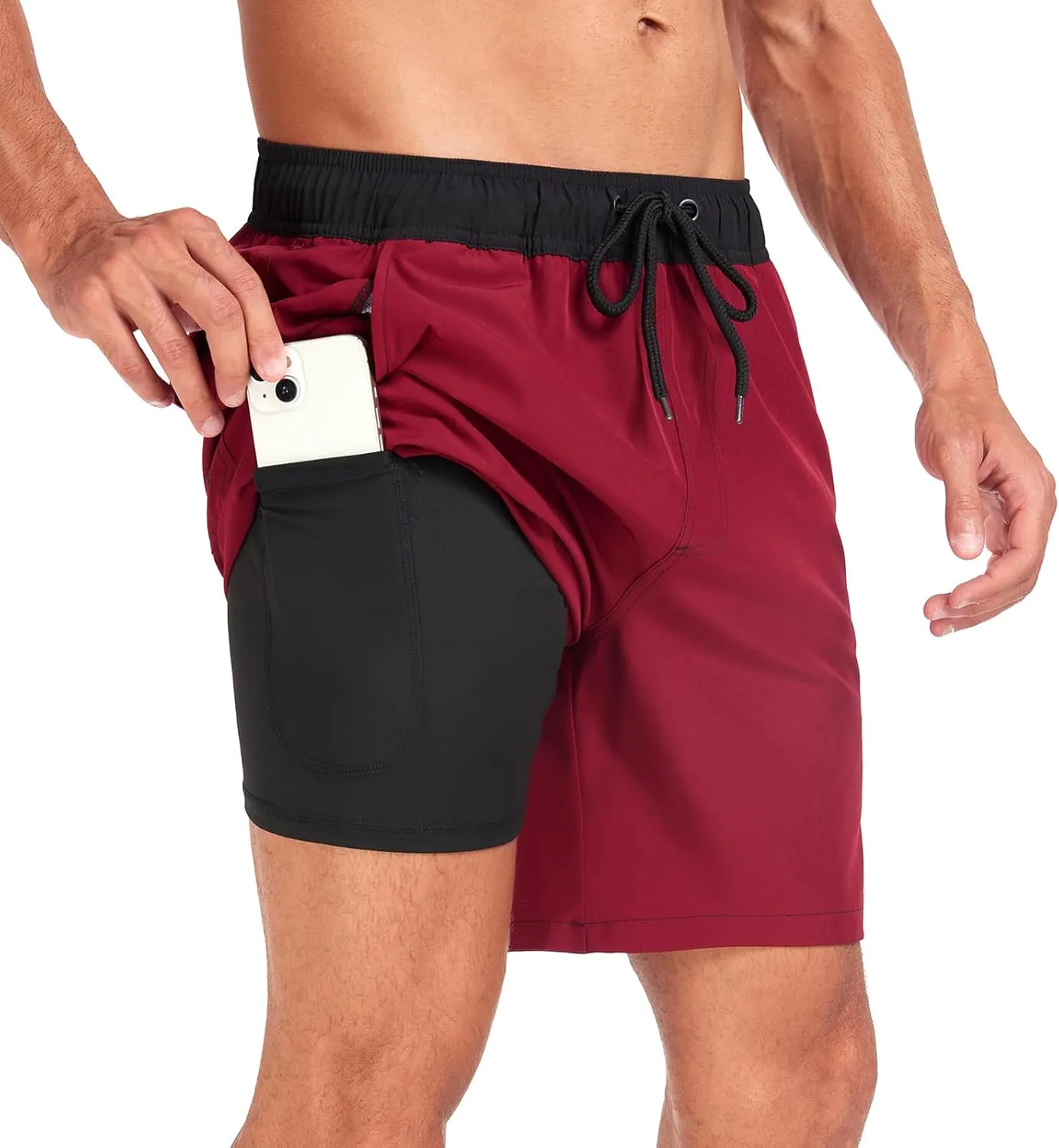 Mens Swim Trunks with Compression Liner 7 inch Inseam Bathing Suit Swim Shorts Men