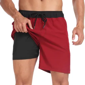 Mens Swim Trunks with Compression Liner 7 inch Inseam Bathing Suit Swim Shorts Men