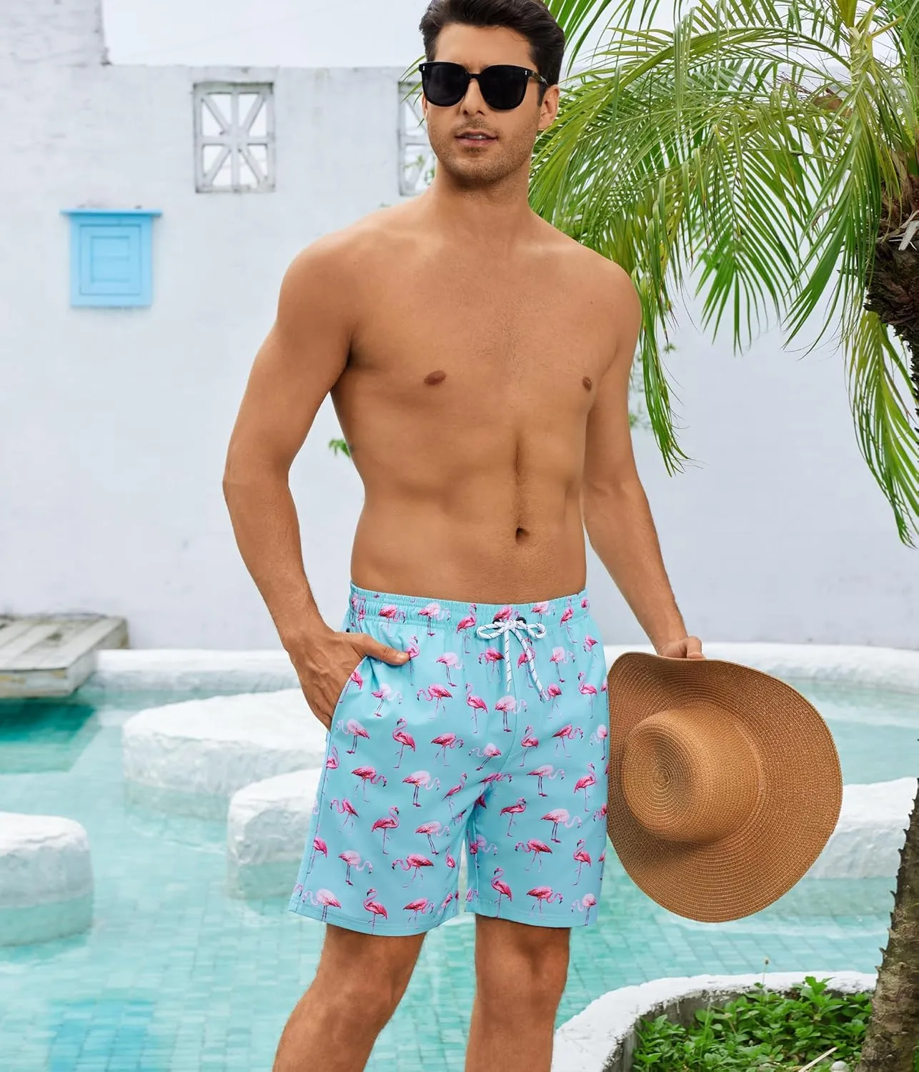 Mens Swim Trunks with Compression Liner 7 Inch Swim Trunks Quick Dry Surfing Beach Shorts Hawaii Sports Shorts