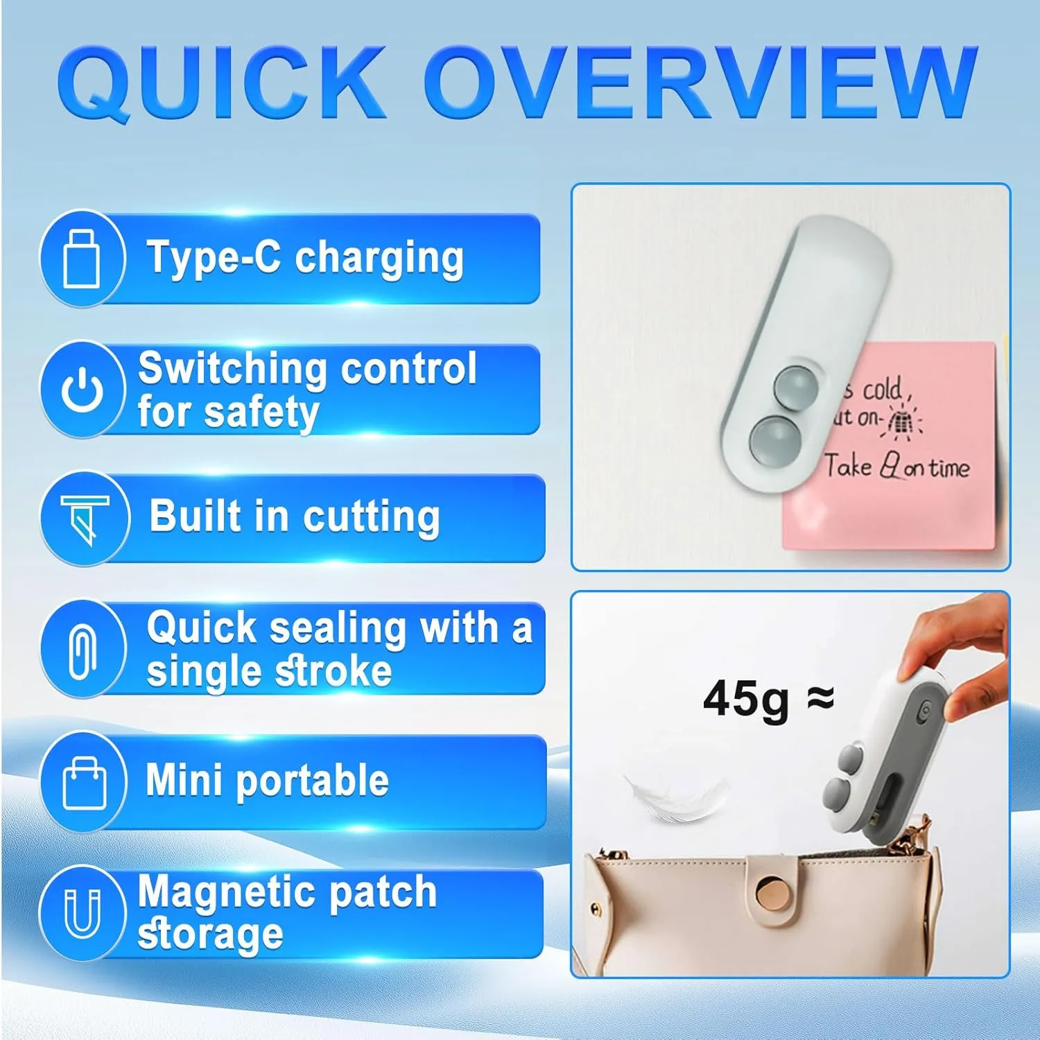 Mini Bag Sealer, 2025 2-in-1 USB-C Rechargeable Snack Bag Sealer, Magnetic Food Sealer with Cutter Bag Resealer Machine Handheld Heat Sealer for Plastic Snack Bags Freshness