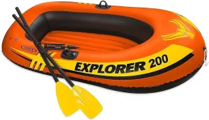 Orange Adult Inflatable Boat Set - with Oars, Pump, Lake, Pool Water Raft Water Sports