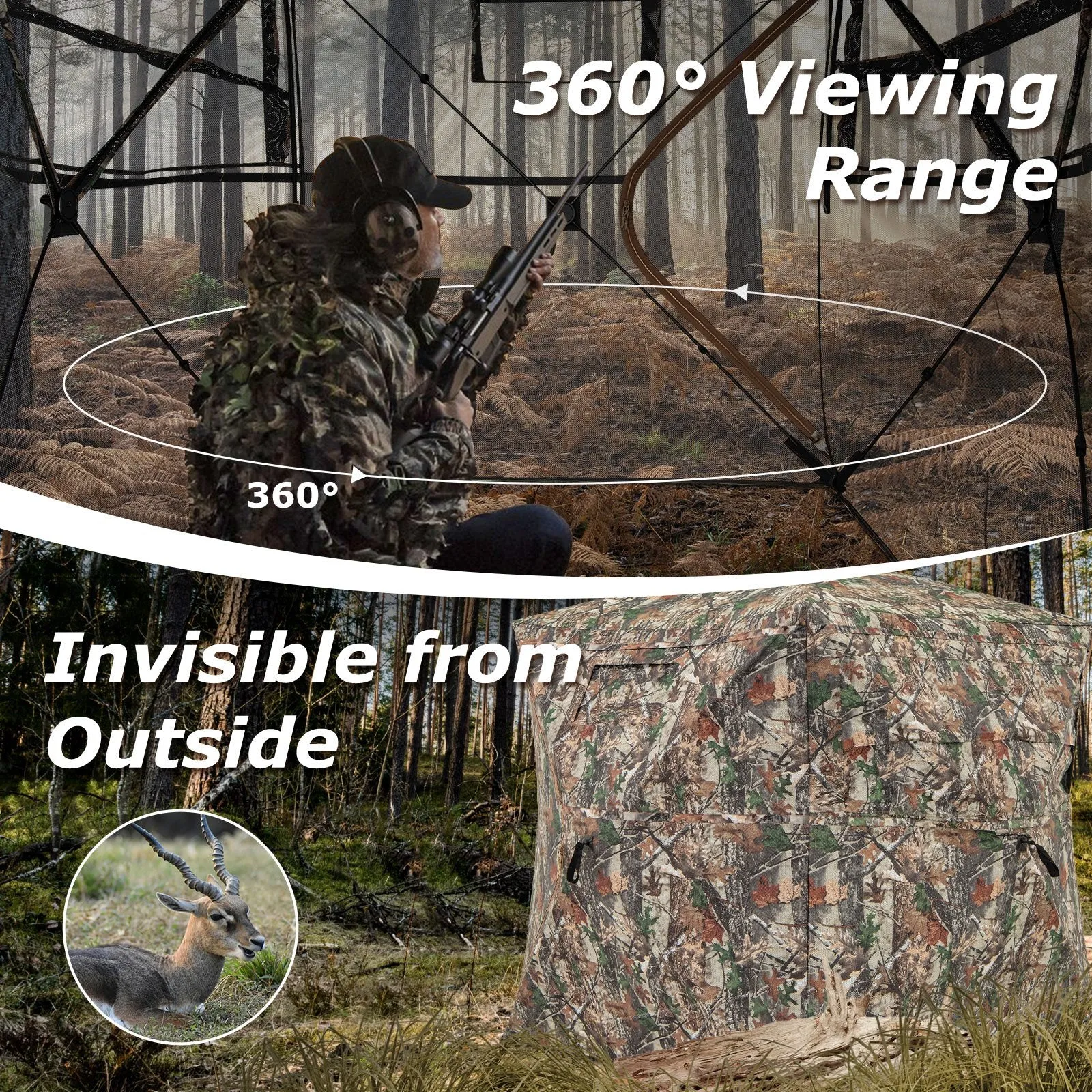 Pop-up Hunting Blind 360-Degree One Way See Through Ground Blind