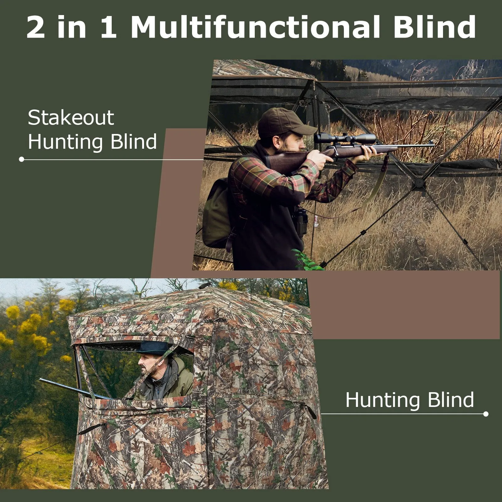 Pop-up Hunting Blind 360-Degree One Way See Through Ground Blind